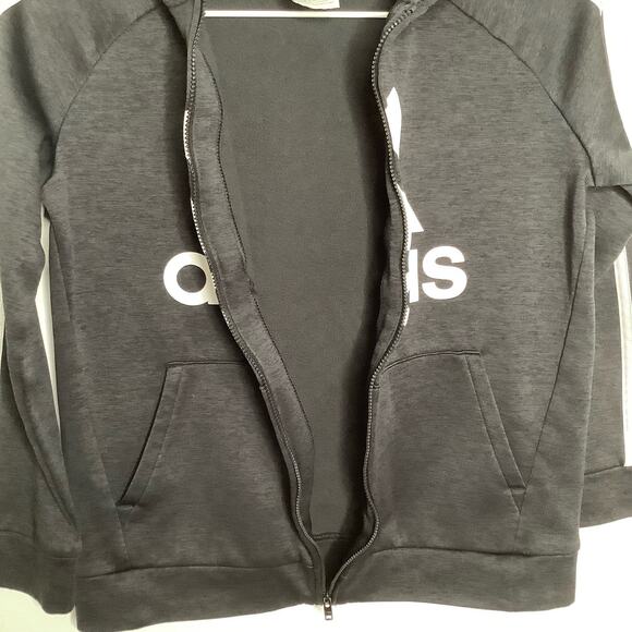 Adidas Gray White Logo Zip Front Hooded Track Jacket Medium 10/12 - Picture 3 of 6